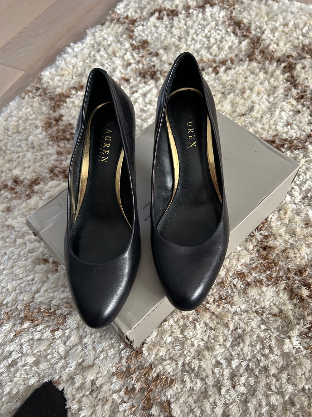 Ralph Lauren Black Leather Pointed Toe Heels